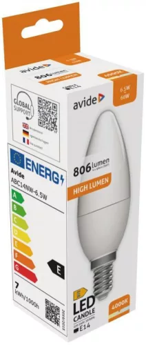 Avide LED Candle 6,5W E14 NW 4000K (806lumen)