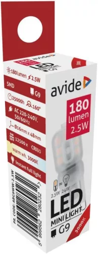 Avide LED G9 2,5W, 3000K, 180lm
