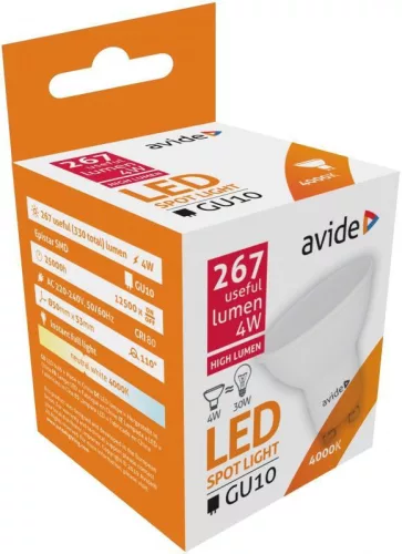 Avide LED Spot Alu, 4W GU10 110° NW 4000K 267lm