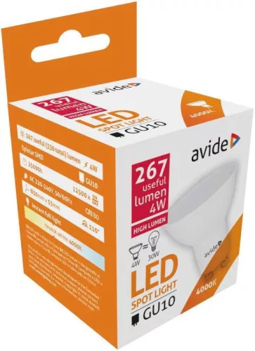 Avide LED Spot Alu, 4W GU10 110° NW 4000K 267lm