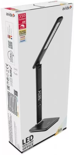 Avide LED Asztali Lámpa Irodai Bőrhatású naptár funkcióval, 6W Fekete 350lm