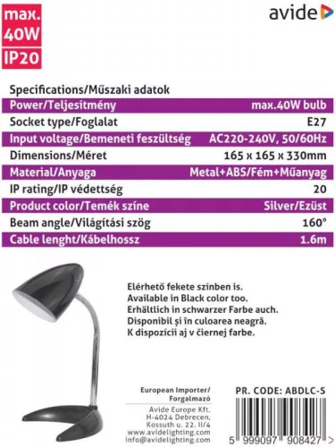 Avide Basic Asztali Lámpa C talpú Ezüst