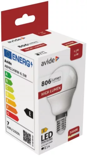 Avide LED Globe Mini B45 6,5W E14 WW 3000K 806lm
