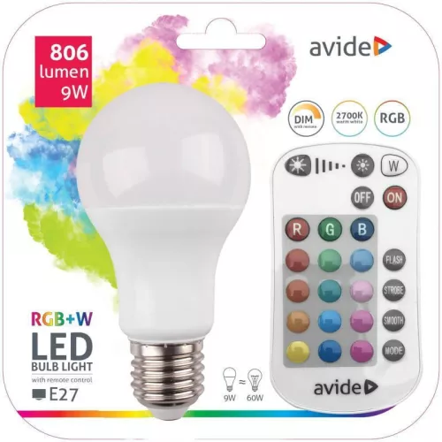 Avide Smart LED Globe A60 9,7W RGB+W 2700k IR Távirányítóval