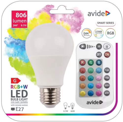 Avide Smart LED Globe A60 9,7W RGB+W 2700k IR Távirányítóval