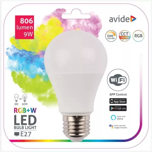 Avide Smart LED globe A60 9W RGB+W Wifi app control