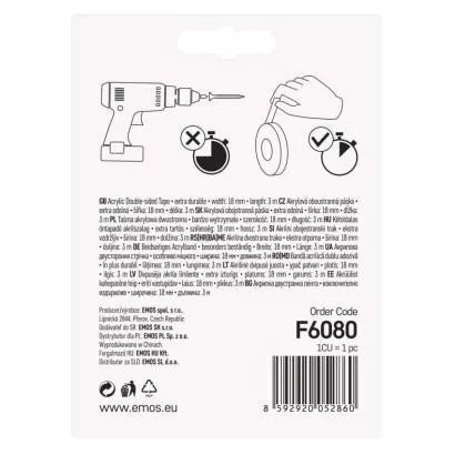 Kétoldalas öntapadó akrilszalag 18mm x 3m, extra erős tapadás
