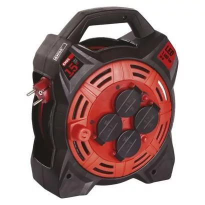 Kültéri kábeldob 15 m / 4 aljzat / gumi-neoprén / 230 V / 1,5 mm2 LED fényvisszaverővel