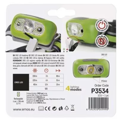 Fejlámpa 1 CREE XPE LED 5W tölthető, 3h, USB