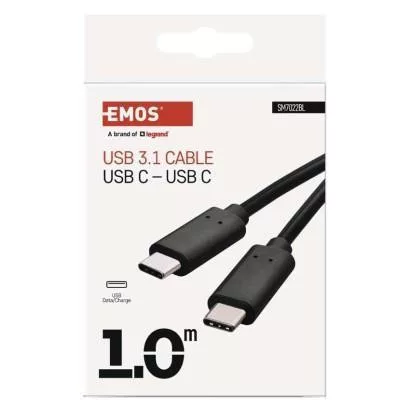 USB-C 3.1 / USB-C 3.1 kábel C csatlakozóval a gyors töltéshez és adattovábbításhoz, 1m, fekete, USB 3.1