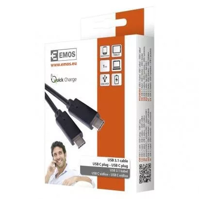 USB-C 3.1 / USB-C 3.1 kábel C csatlakozóval a gyors töltéshez és adattovábbításhoz, 1m, fekete, USB 3.1
