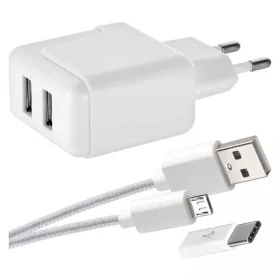   Univerzális USB töltő 3.1A +micro USB kábel +USB-C átalakító