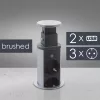 Energiaoszlop POP UP 3-as, 2x USB töltővel, süllyesztett elosztó, szálcsiszolt, 1,5 m kábellel