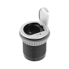   Asztalba süllyeszthető irodai elosztó, IP20, 1x 2P+F, 1x USB töltő(5V, 2,4A), ezüst, átm: 60 mm