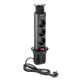   Asztalba süllyeszthető 3-as elosztó, 230 V AC, átm: 60 mm, FEKETE, AE-BPW3S60-20