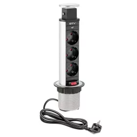   Asztalba süllyeszthető 3-as elosztó, 230 V AC, átm: 60 mm, EZÜST, AE-BPW3S60-80