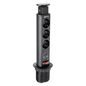   Asztalba süllyeszthető 3-as elosztó, 2x USB, függőleges, Fekete, 230 V AC