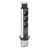 Asztalba süllyeszthető irodai elosztó, 3x 2P+F, 2 x USB, ezüst, átm: 60mm, 1,5m kábellel