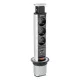 Asztalba süllyeszthető irodai elosztó, 3x 2P+F, 2 x USB, ezüst, átm: 60mm, 1,5m kábellel