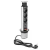 Asztalba süllyeszthető irodai elosztó, 3x 2P+F, 2 x USB, ezüst, átm: 60mm, 1,5m kábellel