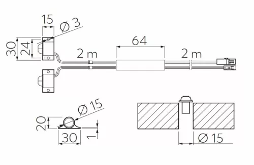 Érintésmentes kapcsoló, 1 üzemmódú, max. 12V/24V, 36W/72W, 2 érzékelő, 2 m kábel, fekete
