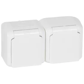  Forix IP44 fk 2x2P+F földelt csatlakozóaljzat, 16A, csapófedéllel, biztonsági zsaluval, fehér