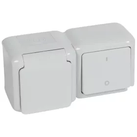  Forix IP44 fk 2P kapcsoló + 2P+F csatlakozóaljzat, csapófedéllel, biztonsági zsaluval, szürke