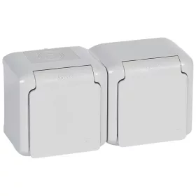   Forix IP44 fk 2x2P+F földelt csatlakozóaljzat, 16A, csapófedéllel, biztonsági zsaluval, szürke
