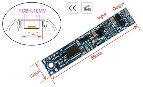 LED profil kapcsoló, a profil érinthető, 12-24V DC, 3A