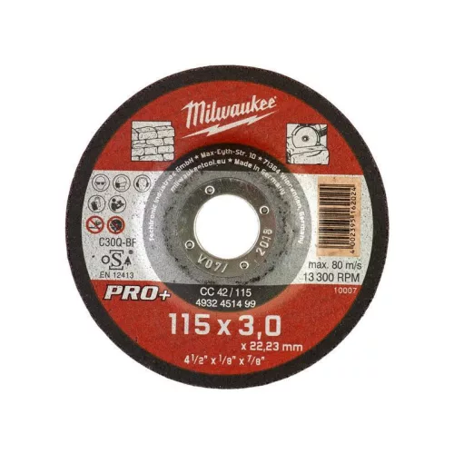 Milwaukee Vágókorong kőhöz 115X3 Hajlított SC42 PRO+ /1db (Rendelési egység 25 db)