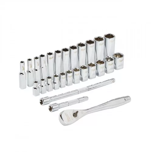 Milwaukee 1/4" Racsnis dugókulcs készlet metrikus méret (28 részes)