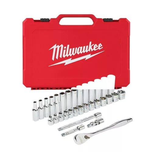 Milwaukee 3/8" Racsnis dugókulcs készlet metrikus méret (32 részes)