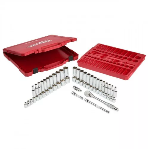 Milwaukee 3/8" Racsnis dugókulcs készlet metrikus és colos méret (56 részes)