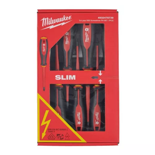 Milwaukee VDE Csavarhúzó készlet, 7 darabos (SL2.5, SL3, SL4, SL5, PH1, PH2, Teszter)