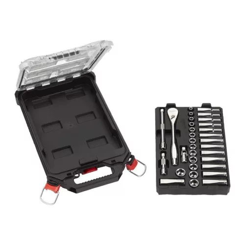 Milwaukee 3/8˝ racsnis dugókulcs készlet metrikus (32részes) PACKOUT keskeny rendszerezőben