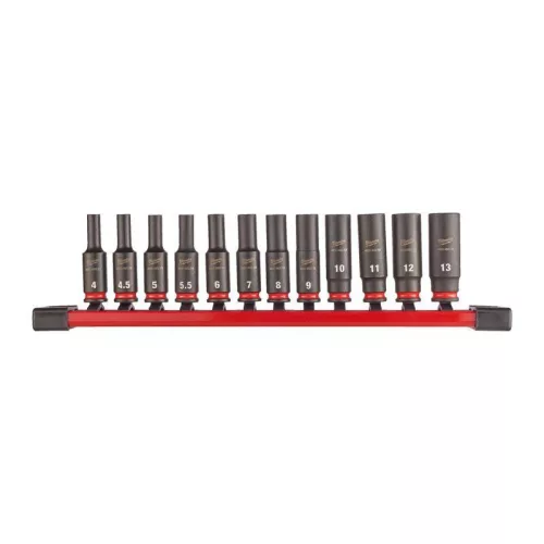 Milwaukee 1/4" Gépi Dugókulcs 6 lapú, hosszú készlet (12 részes) 1 db