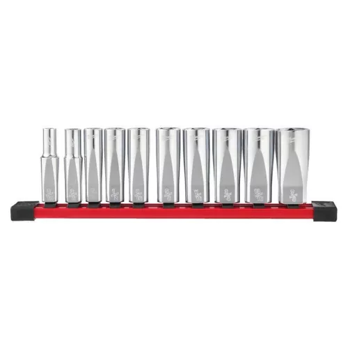 Milwaukee 3/8" Dugókulcsok hosszú, SAE, tartósínen 10 db