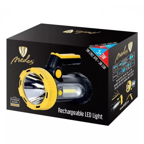 NEDES LED Kézi lámpa, USB, 6000K, IP65, 5+3W, 350+180Lm