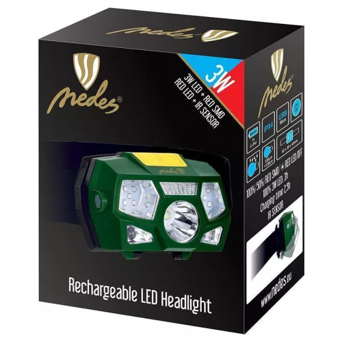 NEDES LH01R Fejlámpa LED, 3W+3W, 120+120Lm, 900mAh, IPX4, Nedes