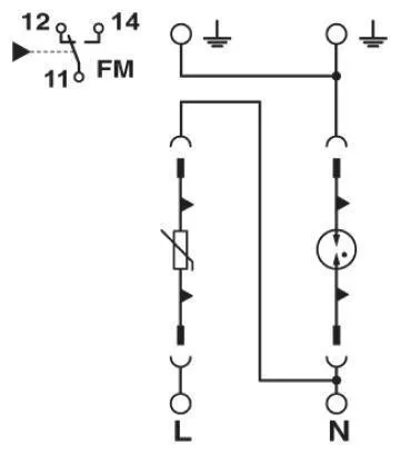 VAL-MS-T1/T2 335/12.5/1+1-FM, villámáram és túlfeszültség levezető távjelzéssel, L1,N,PE