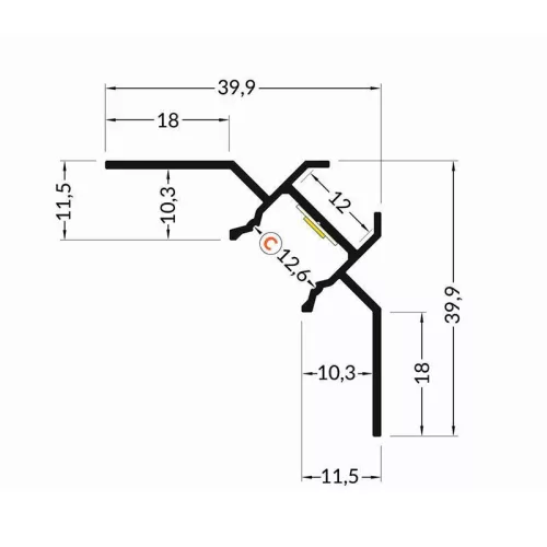 LED profil UNI-TILE12 90° csempe LED profil 2000mm