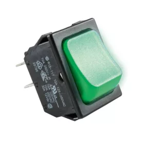   Világítós billenőkapcsoló, 2 áramkör - 2 állás, beép.: 31 x 22 mm, zöld (SOMOGYI)