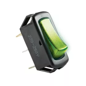   Világítós billenőkapcsoló, 1 áramkör - 2 állás, beép.: 31 x 11 mm, zöld, beépíthető