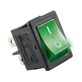   Világítós billenőkapcsoló, 2 áramkör - 2 állás, beép.: 20 x 13 mm, zöld