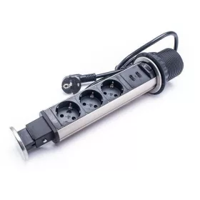   Too asztalba süllyeszthető elosztó, 3x2P+F, 2xUSB A Szálcsiszolt, IP20, PPS-306-3BR 