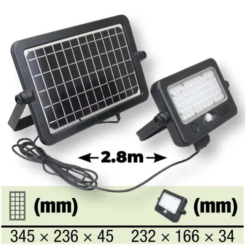 Napelemes LED fényvető mozgásérzékelővel, 10 W, 4000 K, 1100 lm, IP65, 3,7V 7200 mAh