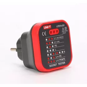   Teszter, hálózati aljzatteszter, 3 LED, Dugvilla, EU, 230VAC, Fi-relé teszt