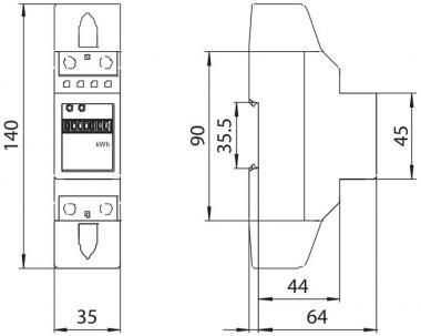 LCD kijelzésű fogyasztásmérő, közvetlen, 1 fázisú, 2 modul, 230VAC / 10(60)A