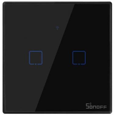 Sonoff TX T3 EU 2C WiFi+RF vezérlésű, távvezérelhető, érintős dupla/csillár villanykapcsoló (fekete)