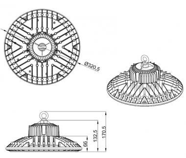 LED csarnokvilágító 60 W, kültéri, UFO forma, 90-265 VAC, 19500 lm, 4500 K, 50000 h, IP65